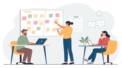 Teamwork in a modern office:  illustration perfect for websites, presentations, and marketing materials.