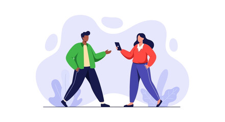 Fototapeta premium Diverse colleagues collaborating and using a smartphone, perfect for teamwork and communication concepts.