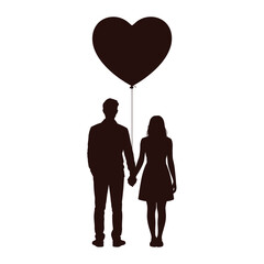Couple holding hands under a heart shaped balloon