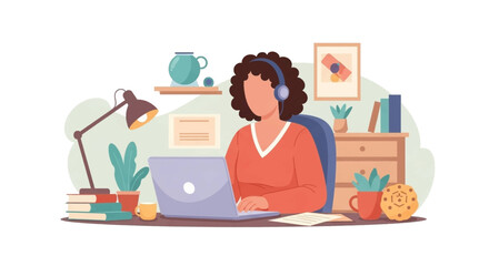 Woman working from home on laptop, perfect for remote work, freelance, or work-life balance content.