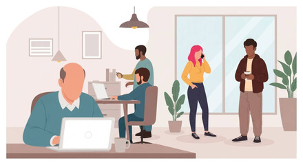 Diverse team working in a modern office, ideal for website banners or company brochures.