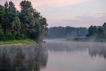 Fototapeta premium foggy orning on the lake