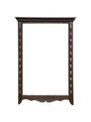 Decorative dark wooden frame with carved pattern is isolated