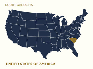 USA Map Vector Highlighting South Carolina