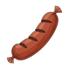 A single grilled sausage with grill marks on a white background
