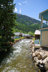 Bubbling creek running through the small town of Silver Plume Colorado in summer