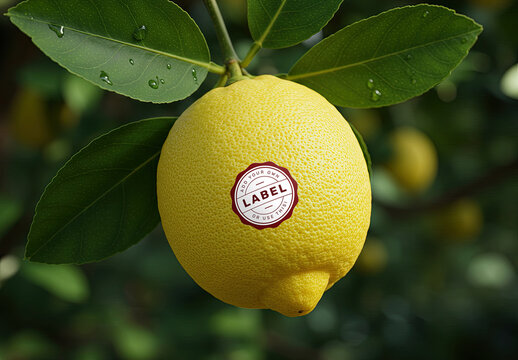 Lemon on Tree Sticker Logo Stamp Mockup