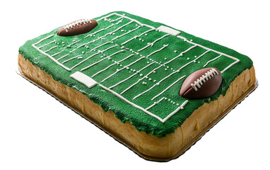 Creative football themed cake designed for Super Bowl Sunday party celebrations isolated on transparent background PNG