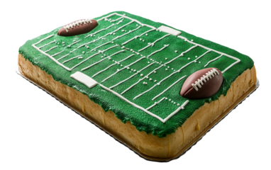 Creative football themed cake designed for Super Bowl Sunday party celebrations isolated on transparent background PNG