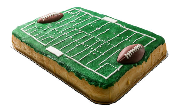 Creative football themed cake designed for Super Bowl Sunday party celebrations isolated on transparent background PNG