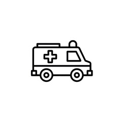 Minimalist ambulance line icon representing emergency medical services, first aid, and urgent healthcare transport.