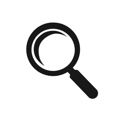 Simple Black Magnifying Glass Icon on a White Background, Symbolizing Search and Discovery