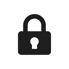 Simple black padlock icon representing security, protection, and privacy. Minimalist vector symbol for safety concepts.