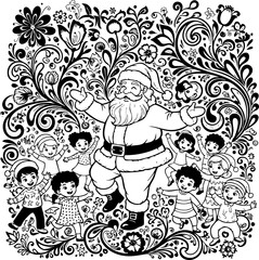 xmas, child, cartoon, coloring, coloring book, illustration, drawing, children, christmas, vector, fairytale, animal, outline, bear, winter, toy, flowers, childhood, sketch, art, cat, clip-art, forest