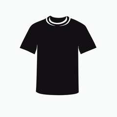 Simple Black T-Shirt Design Icon with White Crew Neck Detail, Minimalist Apparel Graphic