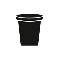 Minimalist black silhouette icon of a generic lidded container, perfect for representing food packaging, drink cups, or general storage solutions in graphic design projects.