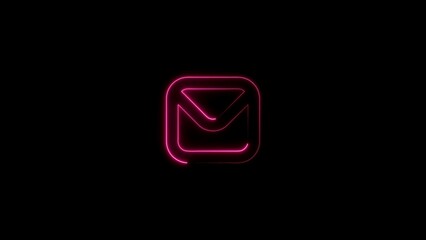 Glowing Pink Neon Envelope Icon on Black Background