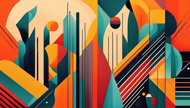 abstract geometric shapes vibrant hues modern style lines motif - Powered by Adobe