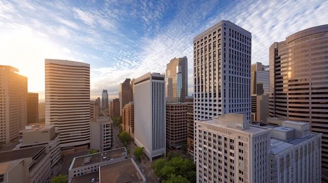 nondescript urban city downtown with skyscrapers and traffic