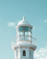 Serene white lighthouse against clear blue sky on a sunny day