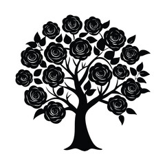 Rose tree flower garden botanical plant silhouette with detailed blossoms symbol of a Vector illustration.