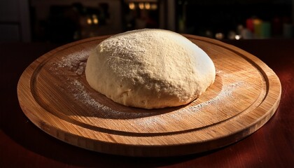 round ball of dough on wooden board