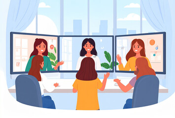 Group Video Conference in a Modern Office Setting