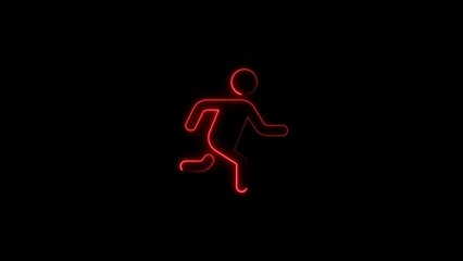 Red Neon Running Man Silhouette on Black Background