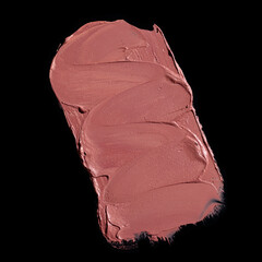 pink lipstick smear, cosmetics beauty product texture, liquid blush, lipstick swatch	on the black...