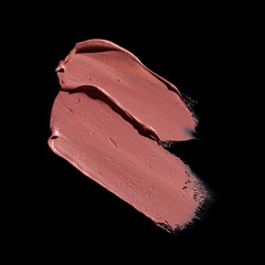 pink lipstick smear, cosmetics beauty product texture, liquid blush, lipstick swatch	on the black...