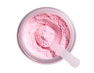 Discover vibrant pink cosmetic powder with a scoop, perfect for beauty, health, and wellness brands seeking fresh appeal.