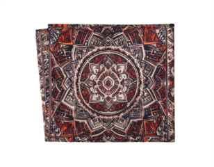Intricate mandala textile design showcasing vibrant red and cream bohemian patterns