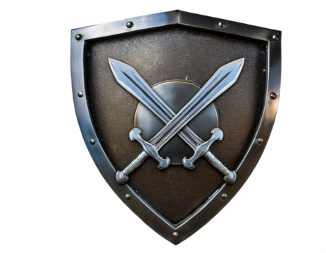 Crossed swords and medieval shield symbolize strength, protection, and historical combat. - Powered by Adobe