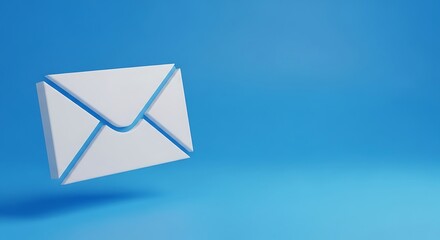 A simple, white, 3D envelope icon on a bright blue background.