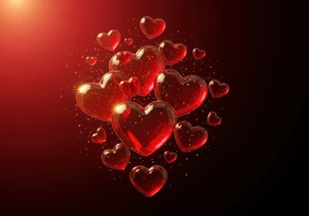 Obraz premium Photo of a cluster of red, glowing hearts float against a dark background, symbolizing love and romance for valentines day