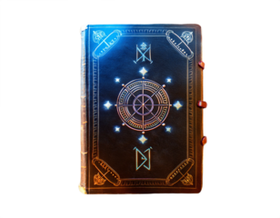 Mysterious spellbook with magical symbols for fantasy roleplaying or occult themes, perfect for book covers