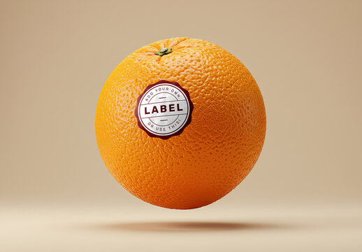 Orange Fruit Floating Logo Stamp Sticker Mockup