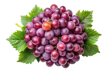 Fototapeta premium A lush bunch of ripe red grapes adorned with vibrant green leaves isolated on transparent background