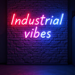 Fototapeta premium Motivational quotes, Affirmations Industrial Vibes sign Flexible LED tube on a brick loft wall 