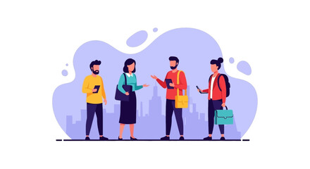 Diverse group of young professionals networking in the city, perfect for a business blog or website.