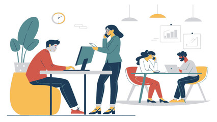Diverse team of professionals working collaboratively in a modern office, ideal for business presentations and website banners.