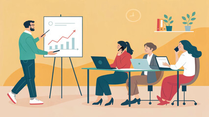 Business team meeting with presentation, perfect for websites and marketing materials.