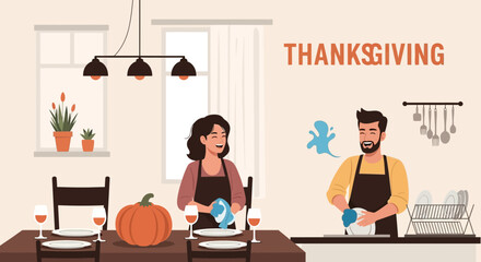 Fototapeta premium Happy Family Together Celebrating Thanksgiving Holiday Enjoying Festive Dinner