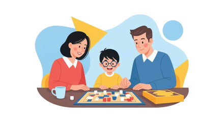 Happy family playing a board game together. Perfect for family blogs, websites, and articles about family time.