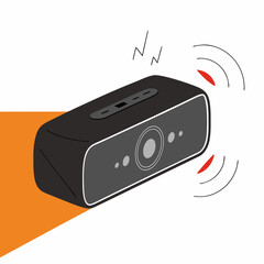 Bluetooth speaker emitting sound waves on orange background  