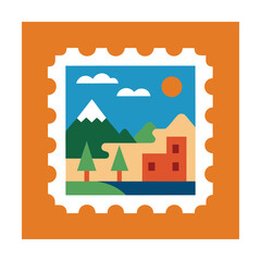 Fototapeta premium Postcard Style Landscape Stamp Vector Collection