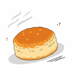 Freshly baked biscuit with steam rising on white background  