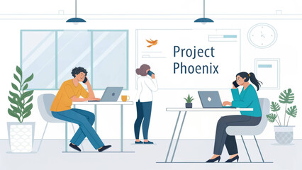 Teamwork in a modern office; perfect for illustrating project management, collaboration, or business communication.