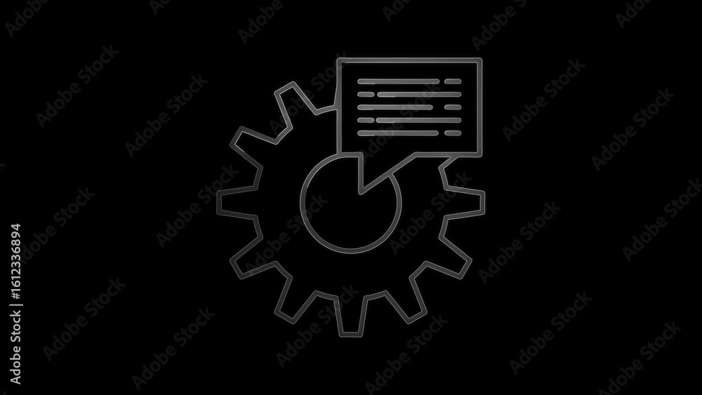 Poster gear with speech bubble pie chart and text on black background