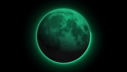 Glowing Green Moon Against Black Background Space Illustration